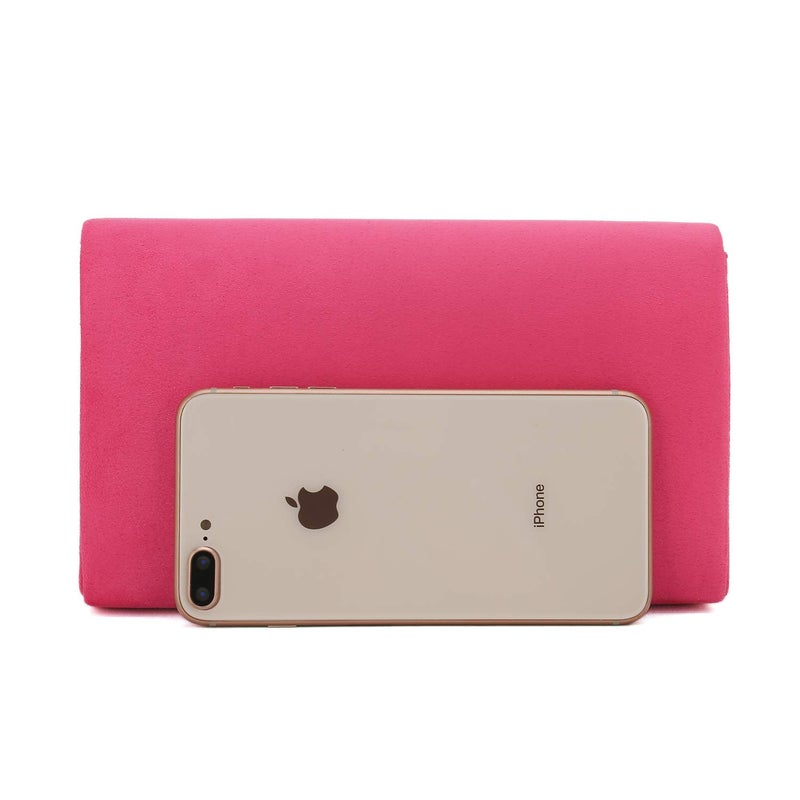 CHARMING TAILOR Faux Suede Clutch Bag Elegant Metal Binding Evening Purse for Wedding/Prom/Black-Tie Events (Fuchsia) - Image 3